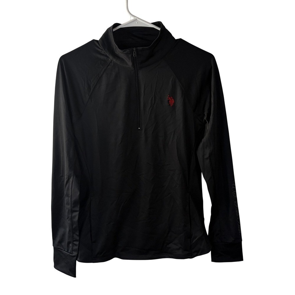 US Polo Assn Mens Small Black‎ Quarter Zip Pullover Long Sleeve Active Top